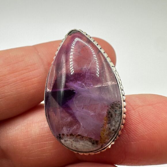 Pear cut Amethyst Cabochon ring in solid Sterling silver! - Picture 7 of 13